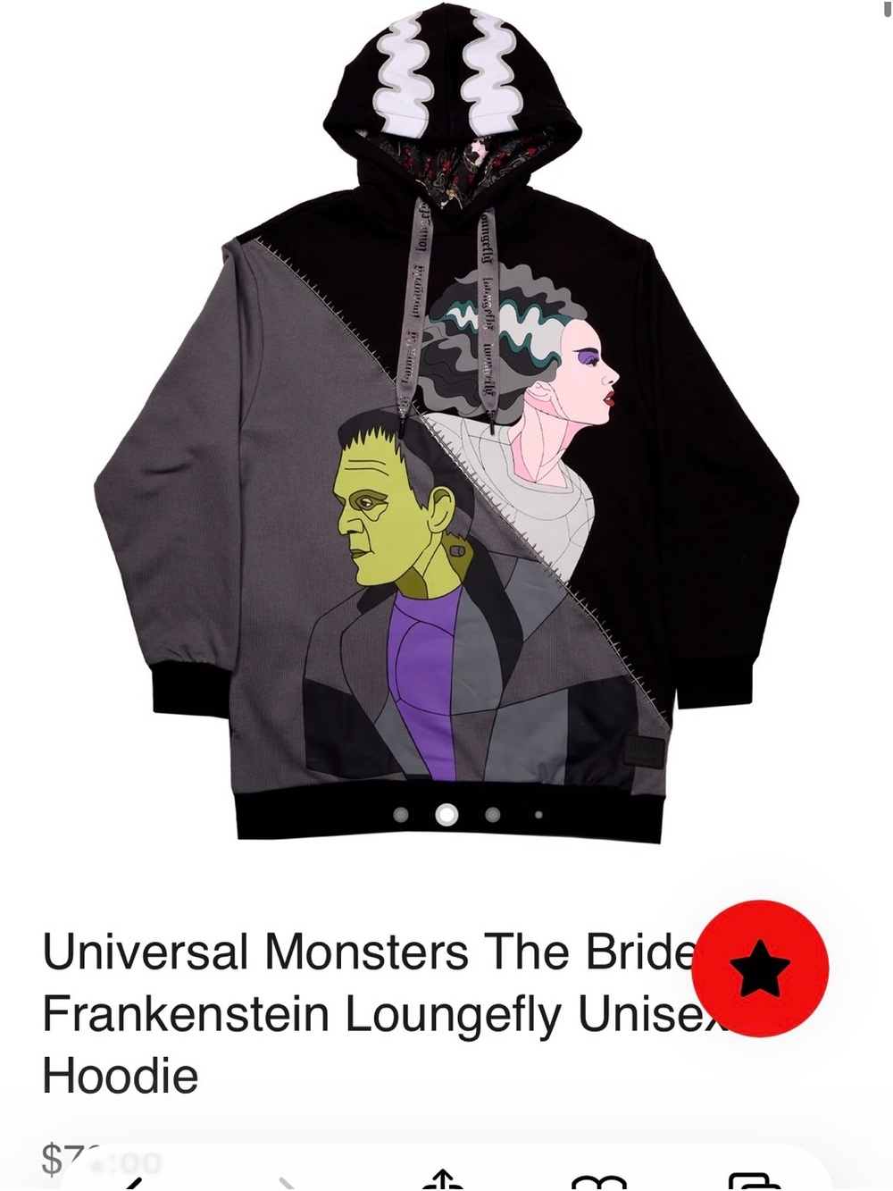 Loungefly Black & Gray Universal Monsters Colorblock Hoodie with Graphic
